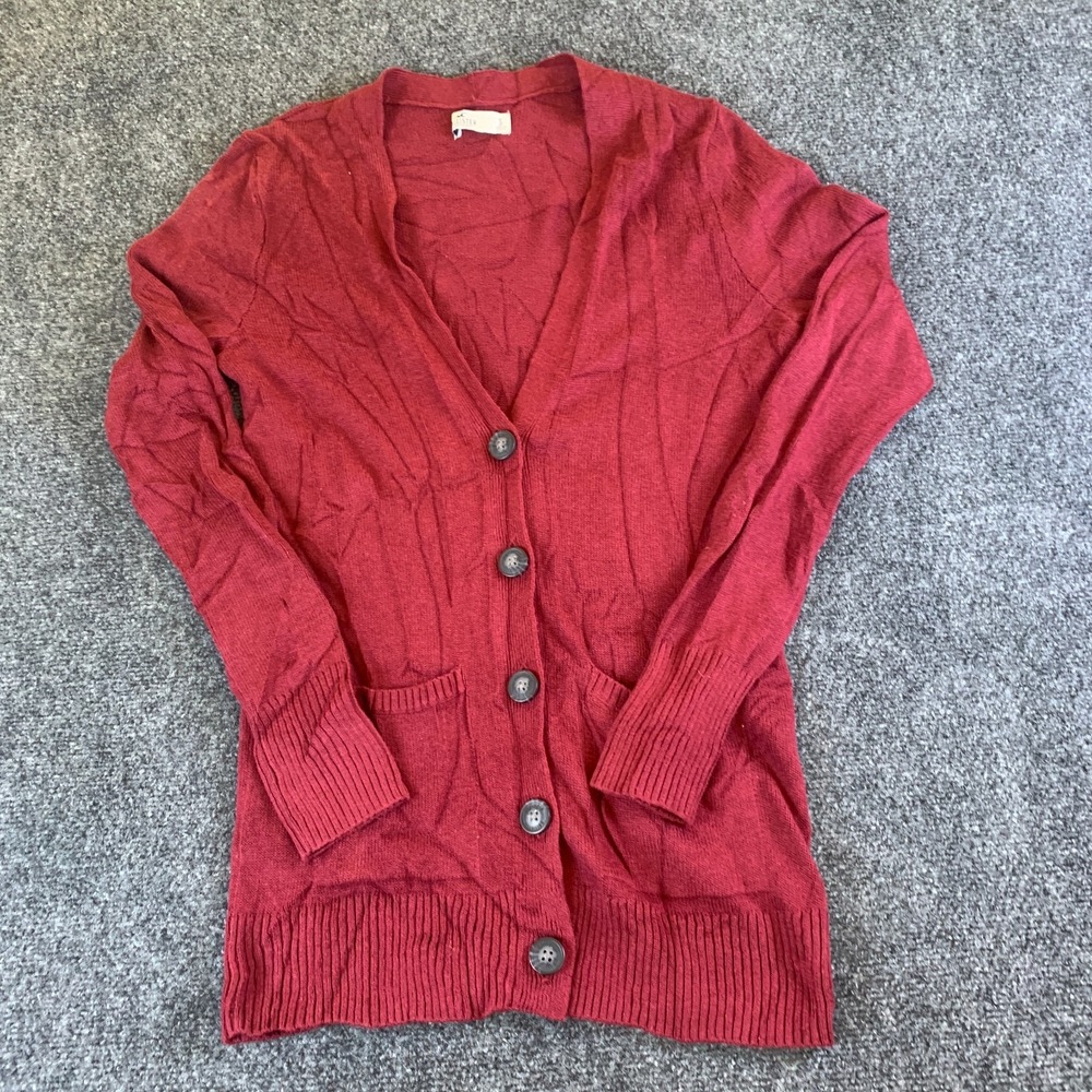 Hollister Cardigan Sweater Womens Small Red Good V-Neck Button Front Knit Pocket